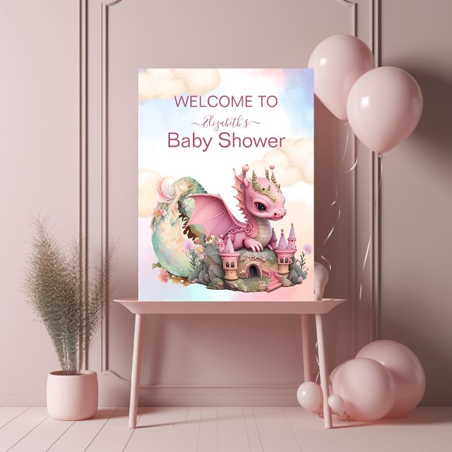 Whimsical Watercolor Pink Dragon Baby Shower Foam Board (Creator Uploaded)