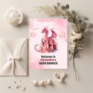 Whimsical Watercolor Pink Dragon Baby Shower Invitation
