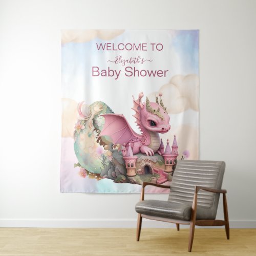 Whimsical Watercolor Pink Dragon Baby Shower Tapestry