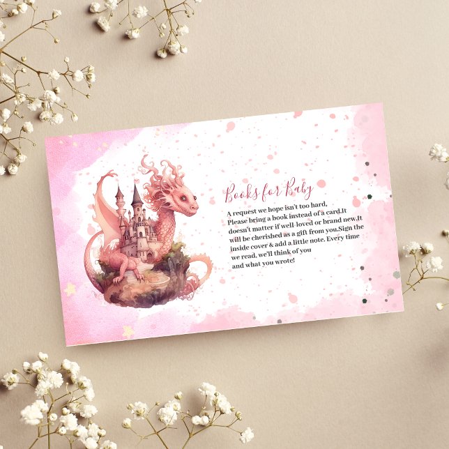Whimsical Watercolor Pink Dragon Books for Baby Enclosure Card (Creator Uploaded)