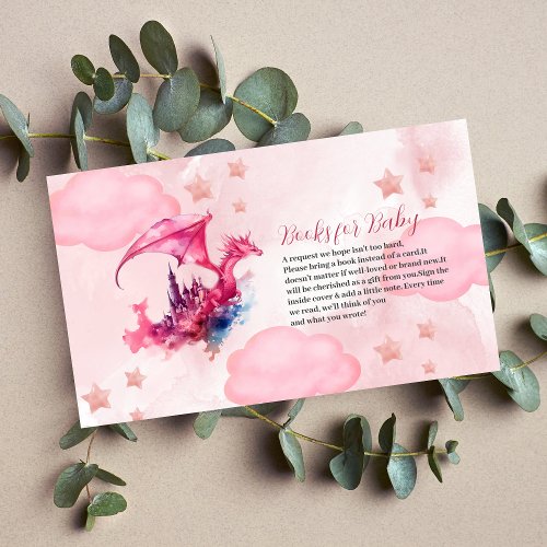 Whimsical Watercolor Pink Dragon Books for Baby Enclosure Card