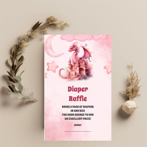 Whimsical Watercolor Pink Dragon Diaper Raffle Enclosure Card