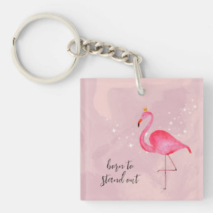 Whimsical Watercolor Pink Flamingo Keychain