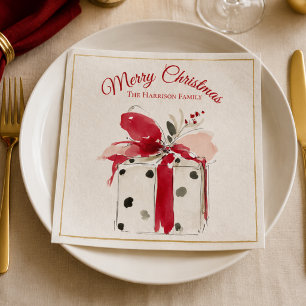 Whimsical Watercolor Polka Dot Christmas Gift Napkins