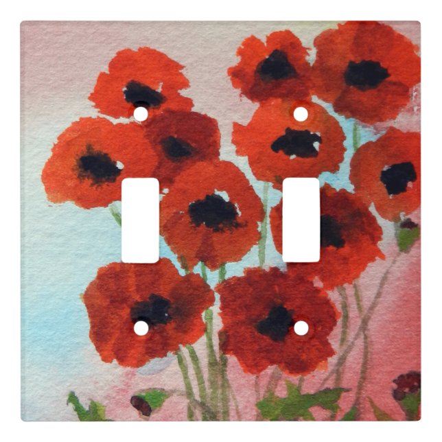 Whimsical Watercolor Poppies Light Switch Cover (Front)