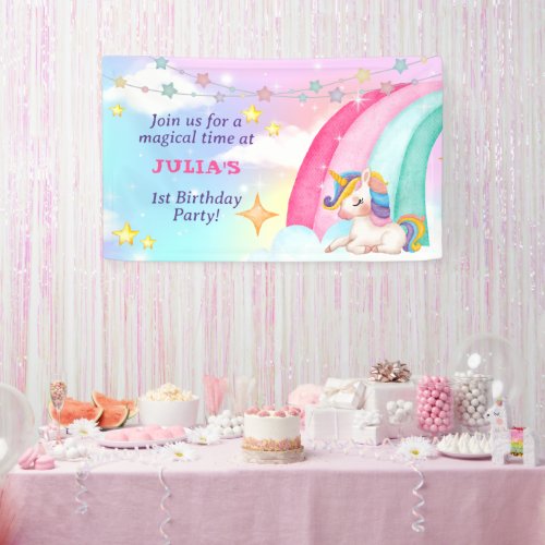 Whimsical Watercolor Rainbow Unicorn Party Banner