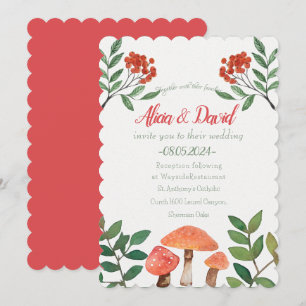 Whimsical Watercolor Red Mushroom Wedding Invitation