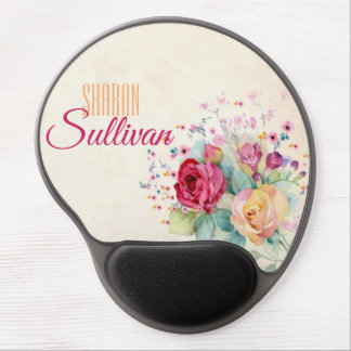 Whimsical Watercolor Roses *personalize* Gel Mouse Pad