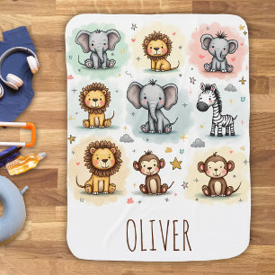 Whimsical Watercolor Safari Animal Doodles Baby Blanket
