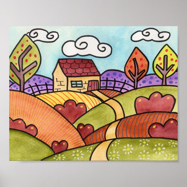 Whimsical Watercolor Scenery Poster (Front)