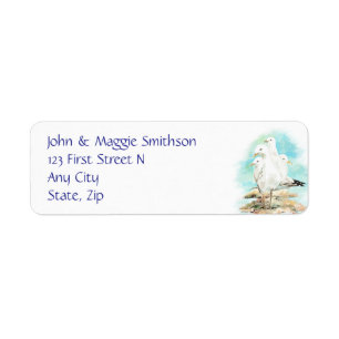 Whimsical Watercolor Seagulls Art Print Label