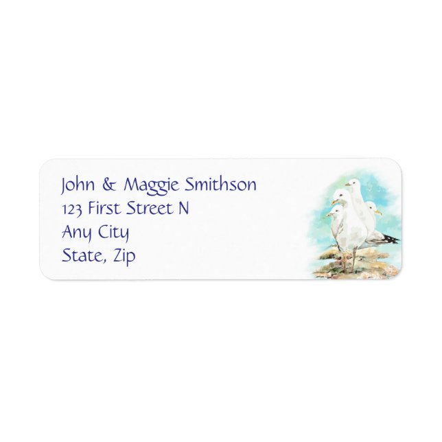Whimsical Watercolor Seagulls Art Print Label (Front)
