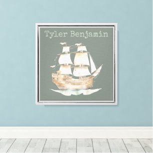 Whimsical Watercolor Ship Boat Canvas Print