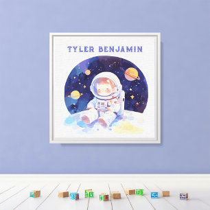 Whimsical Watercolor Space Astronaut Canvas Print