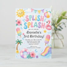 Whimsical Watercolor Splish Splash Birthday 