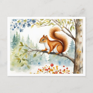 Whimsical Watercolor Squirrel in Forest Scene Postcard