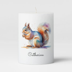 Whimsical Watercolor Squirrel Personalized Pillar Candle