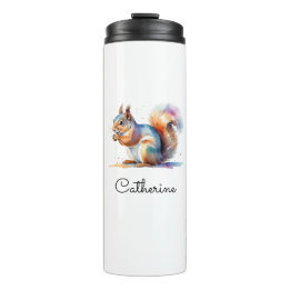 Whimsical Watercolor Squirrel Personalized Travel Thermal Tumbler