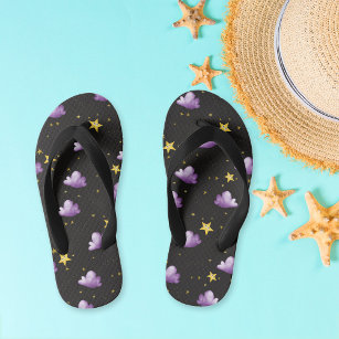 Whimsical Watercolor Stars and Clouds Kid's Flip Flops