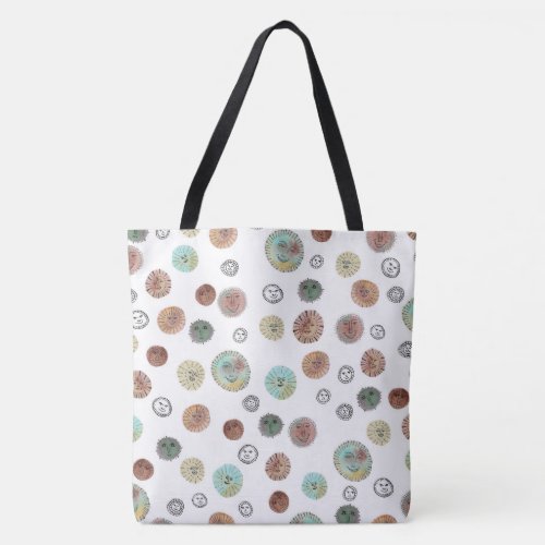 Whimsical Watercolor Suns Boho Pattern Tote Bag