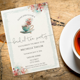 Whimsical Watercolor Tea Bridal Shower Invitation