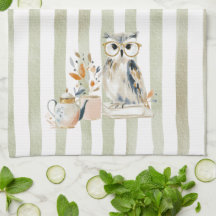 Whimsical Watercolor Tea Time Bear Kitchen Towels