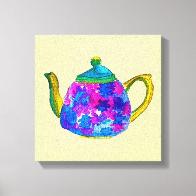 Whimsical watercolor teapot canvas print (Front)