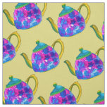 Whimsical watercolor teapot fabric