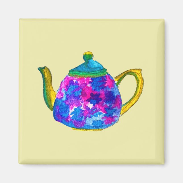 Whimsical watercolor teapot magnet (Front)