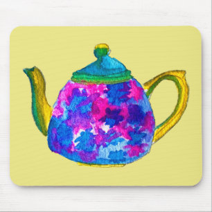 Whimsical watercolor teapot mouse pad