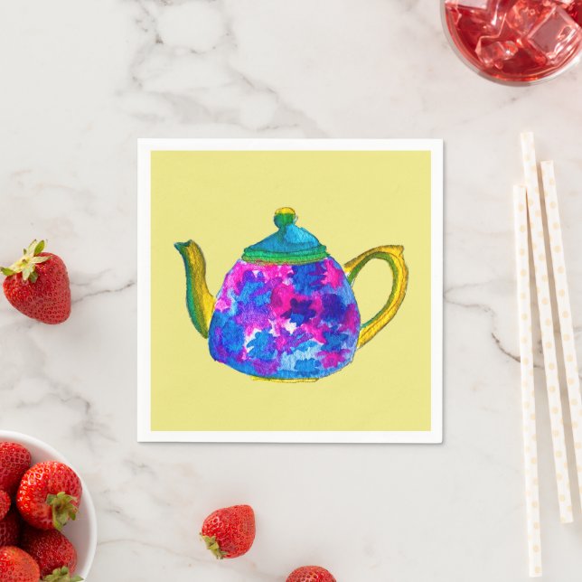 Whimsical watercolor teapot napkins (Insitu)