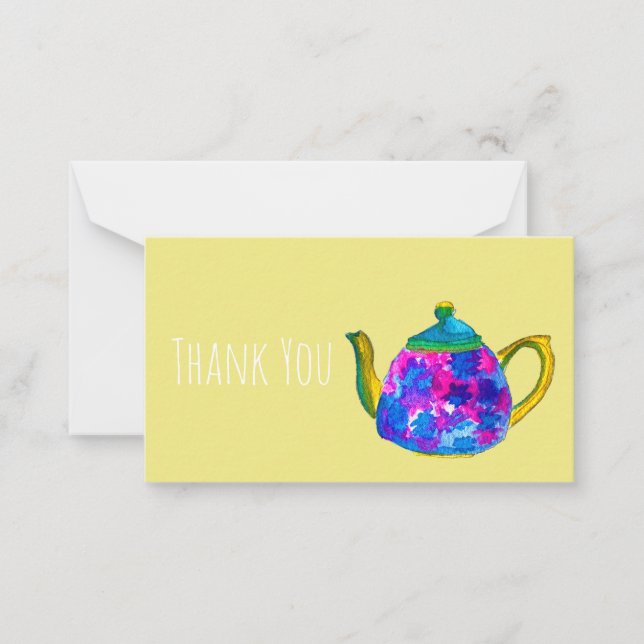 Whimsical watercolor teapot note card (Front)