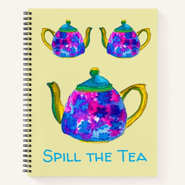 Whimsical watercolor teapot notebook (Front)
