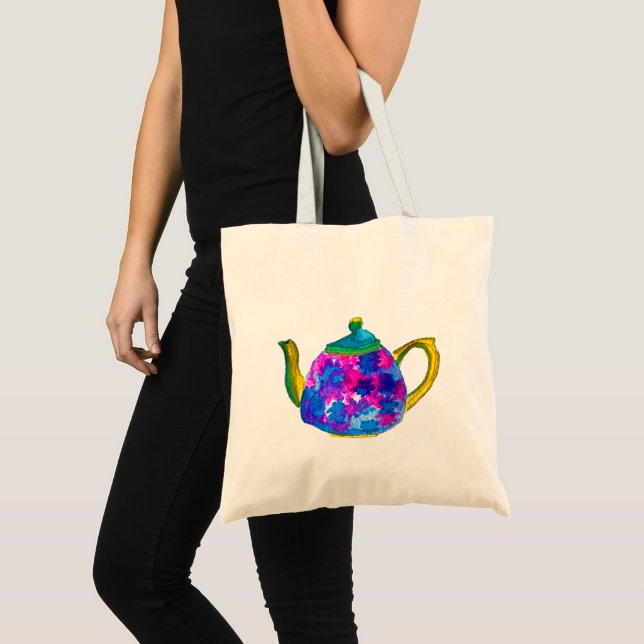 Whimsical watercolor teapot tote bag (Front (Product))