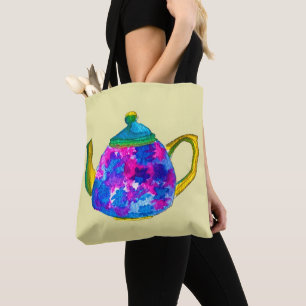 Whimsical watercolor teapot tote bag