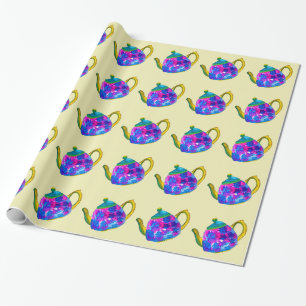 Whimsical watercolor teapot wrapping paper
