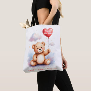 Whimsical Watercolor Teddy Bear Mom Tote Bag