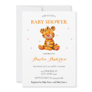 Whimsical Watercolor Tiger Plush Baby Shower Invitation
