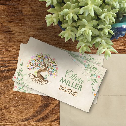 Whimsical Watercolor Tree of life Business Card