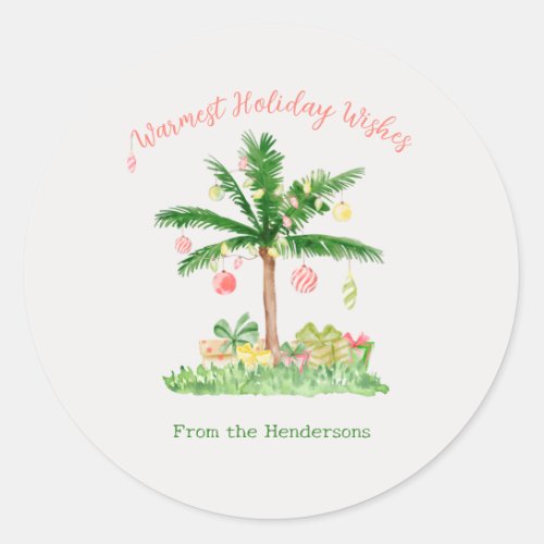 Whimsical Watercolor Tropical Christmas Lights Classic Round Sticker