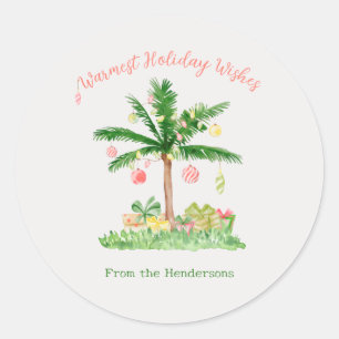 Whimsical Watercolor Tropical Christmas Lights Classic Round Sticker