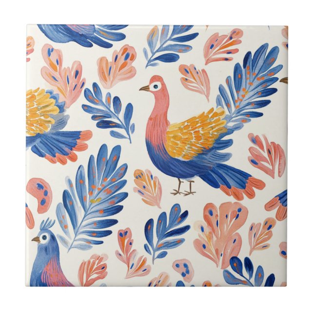 Whimsical Watercolor Turkey –Autumn Thanksgiving 2 Ceramic Tile (Front)