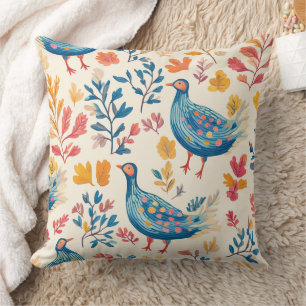 Whimsical Watercolor Turkey –Autumn Thanksgiving 2 Throw Pillow