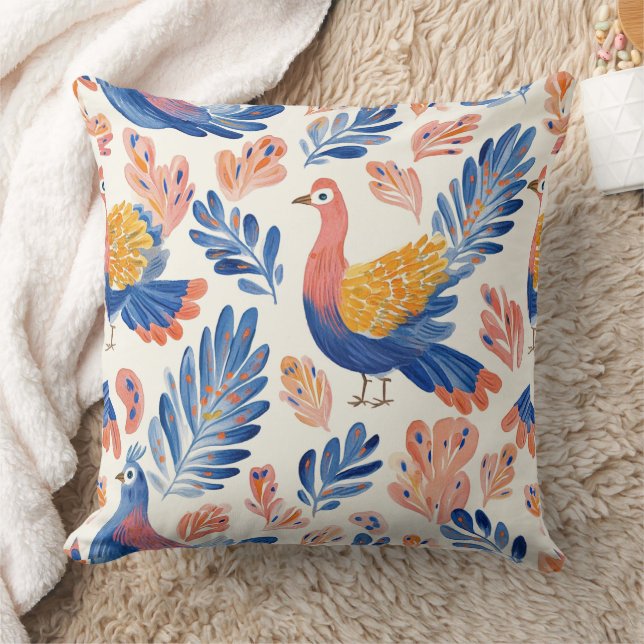 Whimsical Watercolor Turkey –Autumn Thanksgiving 2 Throw Pillow (Blanket)