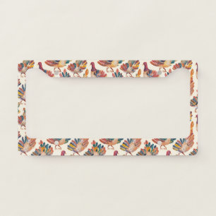Whimsical Watercolor Turkey – Autumn Thanksgiving License Plate Frame