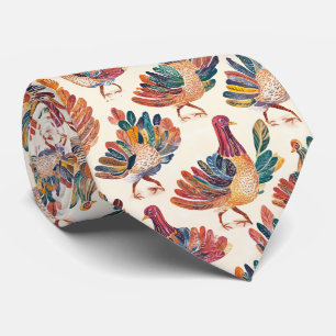 Whimsical Watercolor Turkey – Autumn Thanksgiving Neck Tie