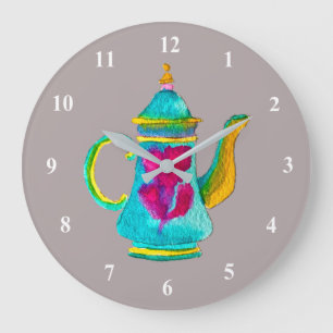 Whimsical watercolor Turkish teapot Large Clock