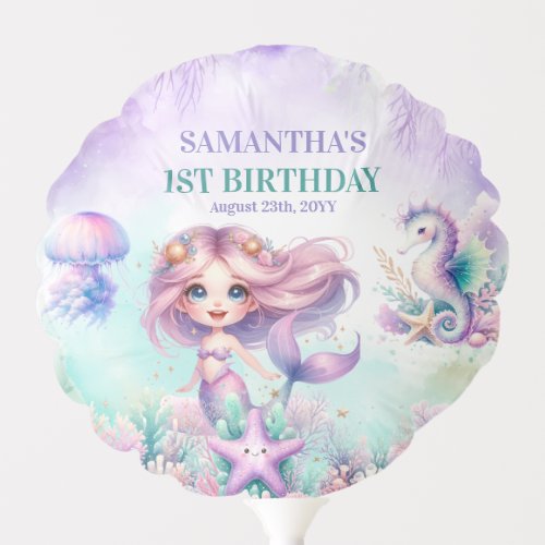 Whimsical Watercolor turquoise and purple mermaid  Balloon