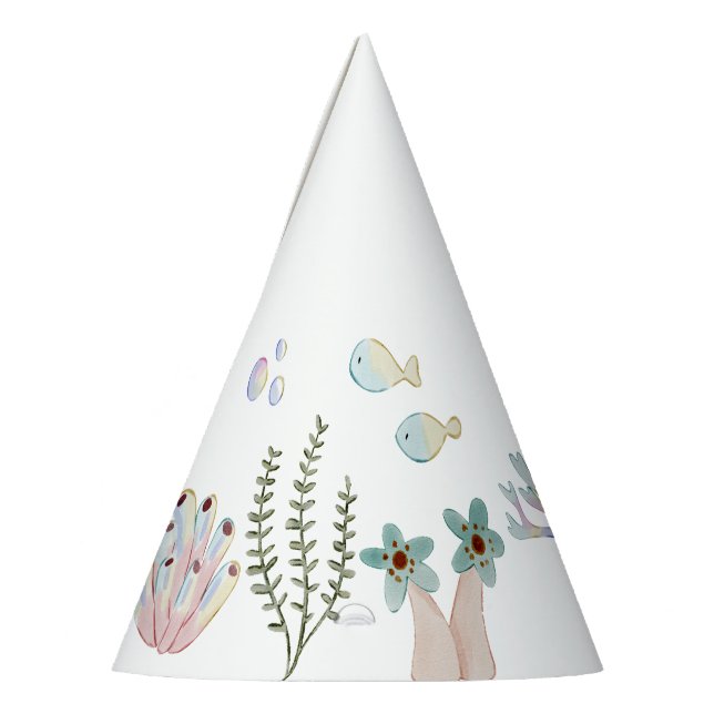 Whimsical Watercolor Under the Sea Party Hat (Left)