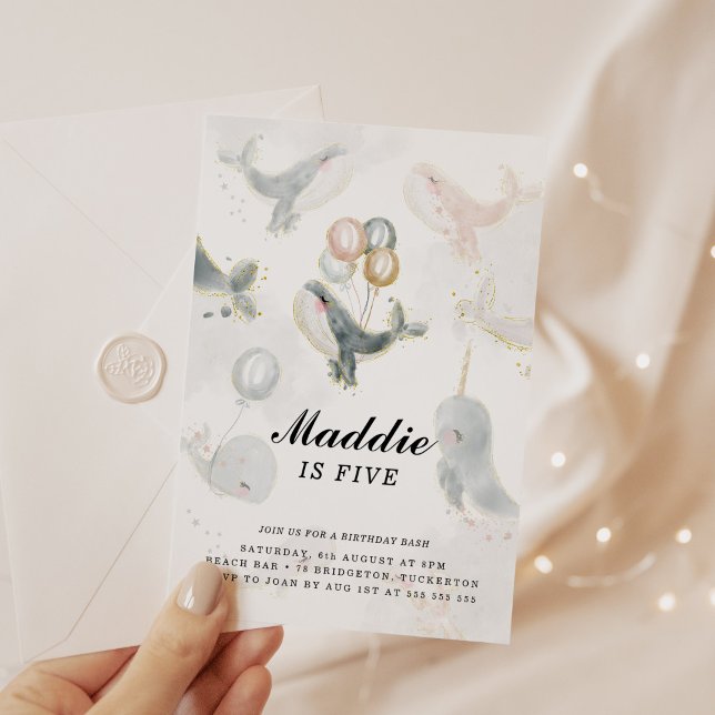 Whimsical Watercolor Under the Sea Whale Birthday Invitation (Creator Uploaded)